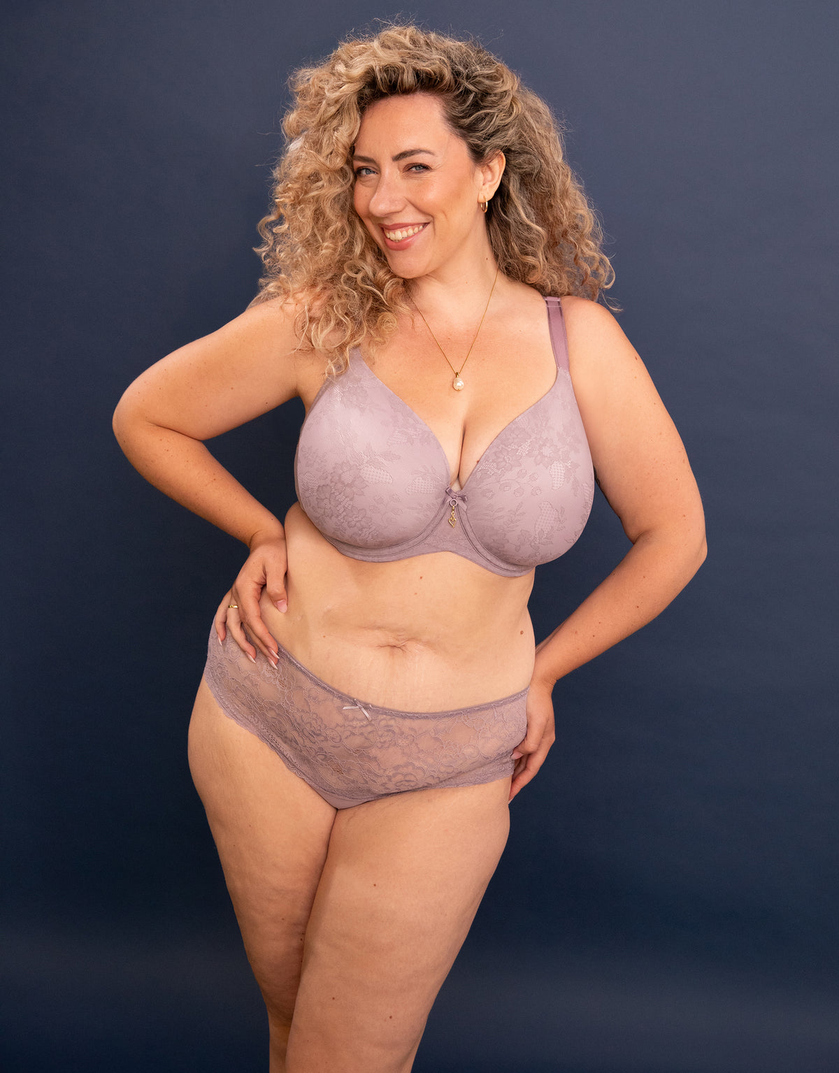 High-Panty-Set 2x Lace Basic Violetgrey