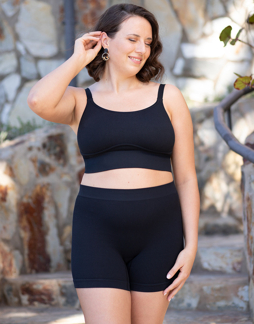 High-Waist-Shorts-Set 2x Freeda Black/Taupe